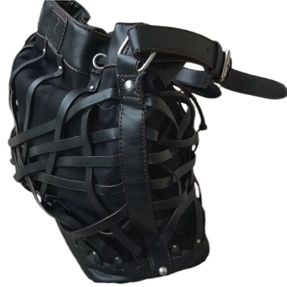 Etienne Aigner Black Vegan Leather Basket Weave Drawstring Hobo Bag - Picture 3 of 9